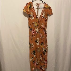 Pink floral midi wrap dress